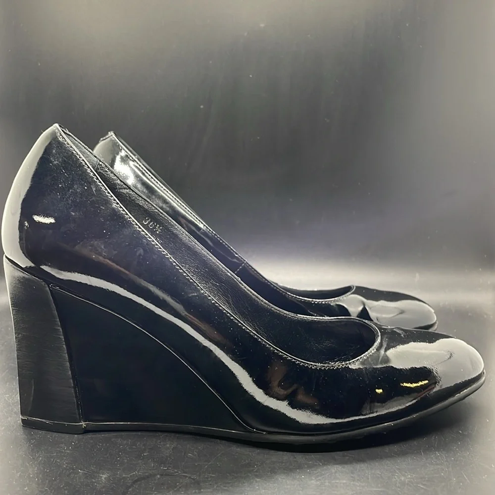 TOD'S Black Patent Leather Wedge Pumps Heels Shoes Size EU 36 1/2 USA 6.5